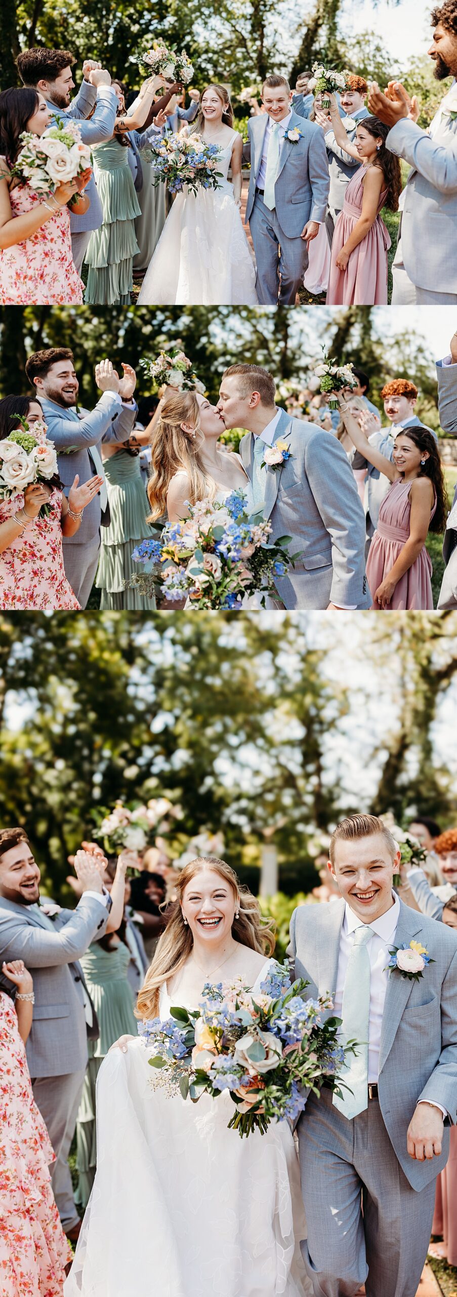 Wedding party group portraits during a Gardencourt wedding reception outdoors