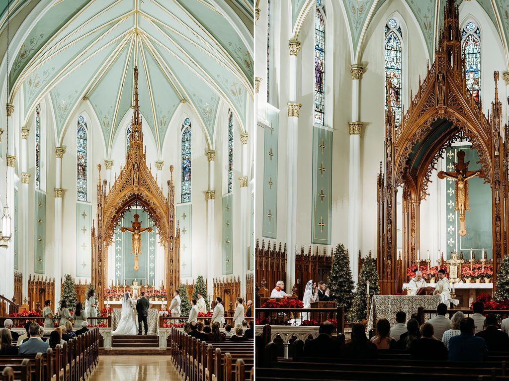 Louisville's St. Louis Bertrand Catholic Church wedding Mass with the couple at the altar.