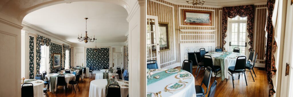 Historic Louisville home with tables set for an intimate wedding reception