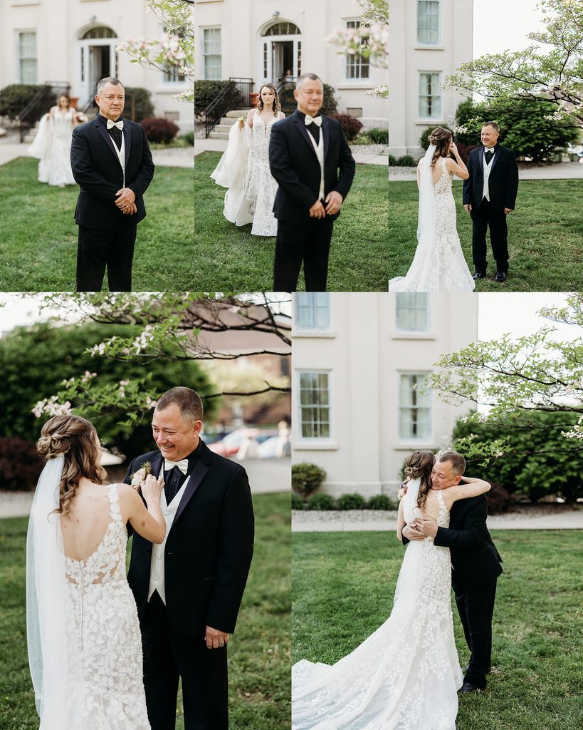 Bride and her father share an emotional first look before the wedding ceremony.