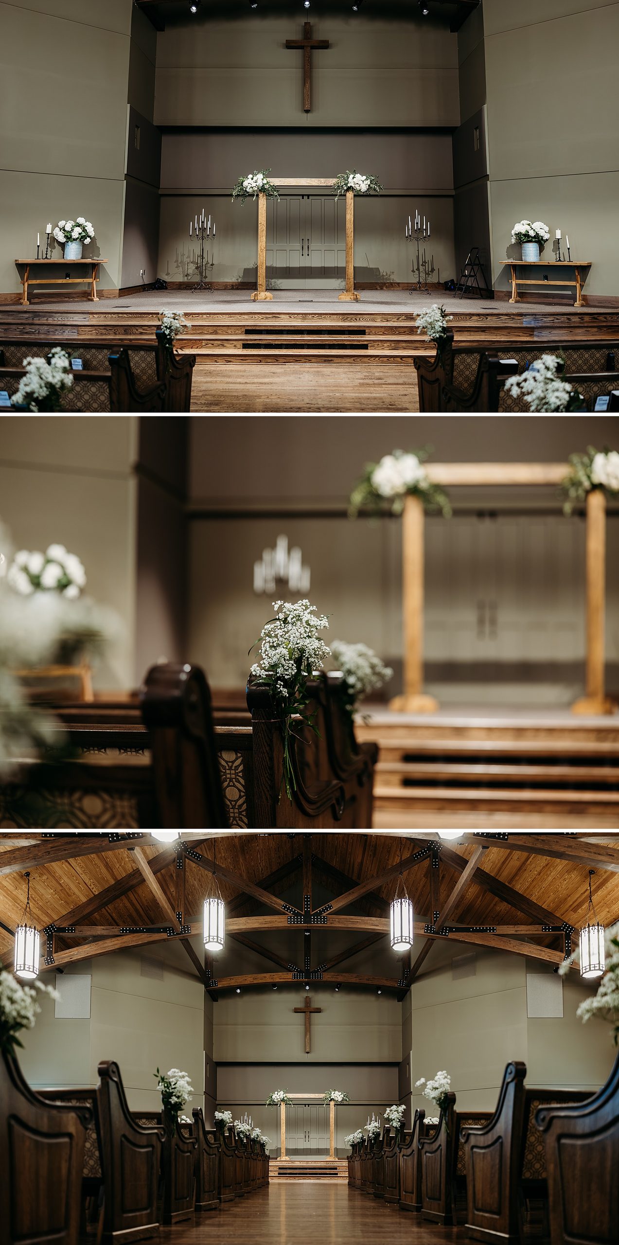 Chapel in the Woods Louisville, KY interior decorated for a wedding